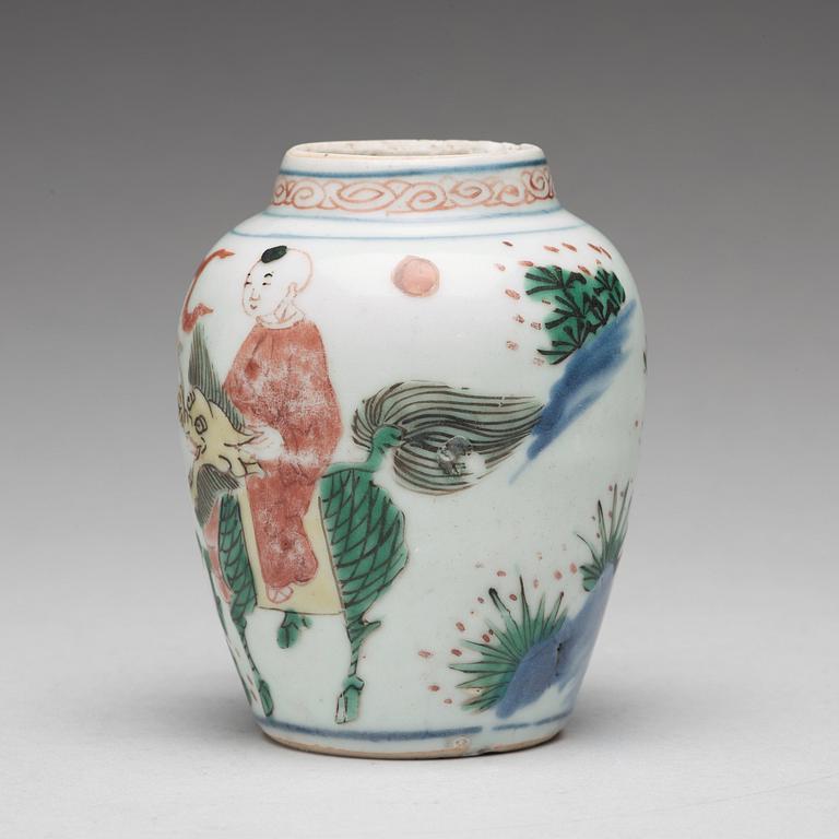 A small wucai Transitional jar, 17th Century.