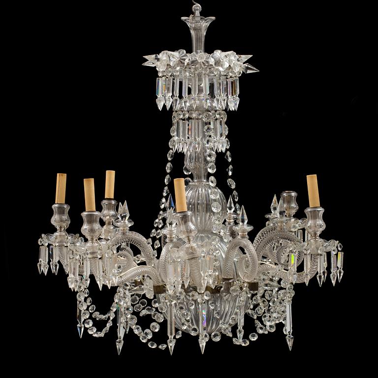 A 19th century chandelier with glass arms.