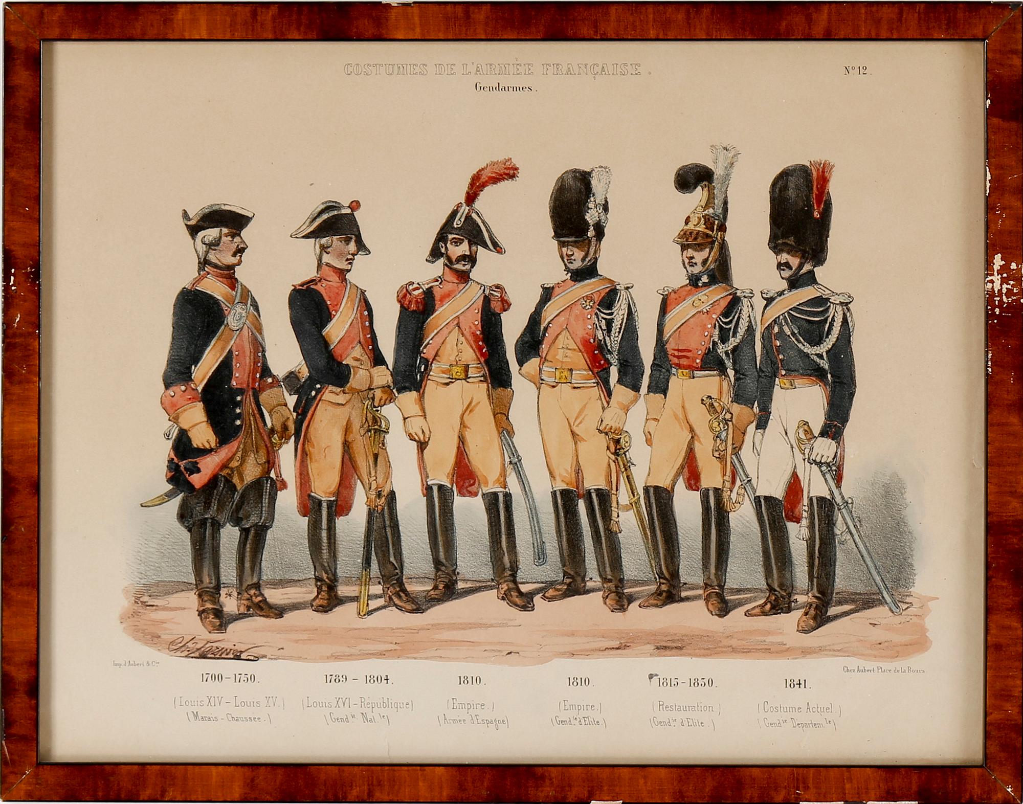 LITOGRAFISKA UNIFORMPLANSCHER, 7 st, Costumes de l'armée Française, 1800-talets slut.