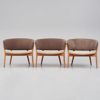 Nanna Ditzel, a set of three teak lounge chairs, Søren Willadsen, Denmark, 1950-60s.