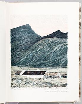BOK MED AKVARELL I ORIGINAL, "Ensliga öar" av Roland Svensson, Stockholm 1954.