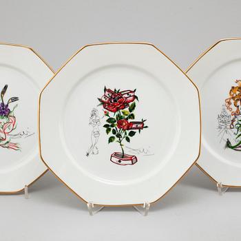 Twelve porcelain plates by Salvador Dali for Royal Copenhagen, Denmark, 1980s.