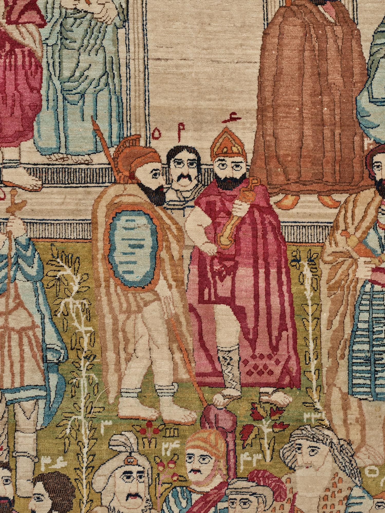 MATTO, an antique Kerman Laver figural, "the Rulers of the World", ca 236,5 x 140,5-143,5 cm.