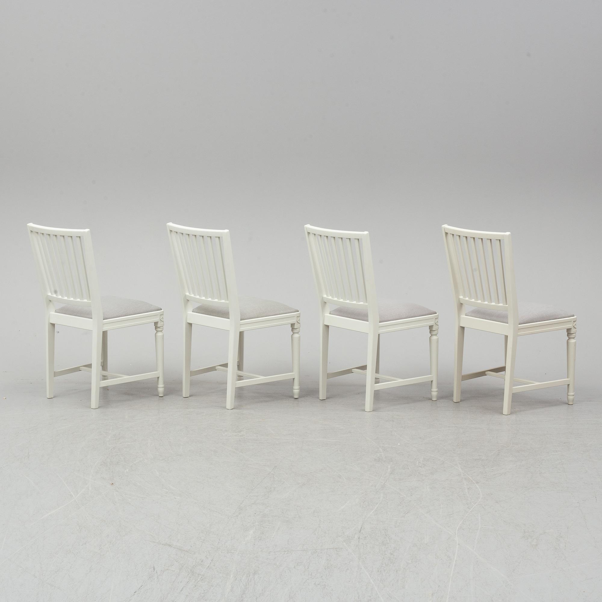 Four gustavian style chairs, late 20th century.