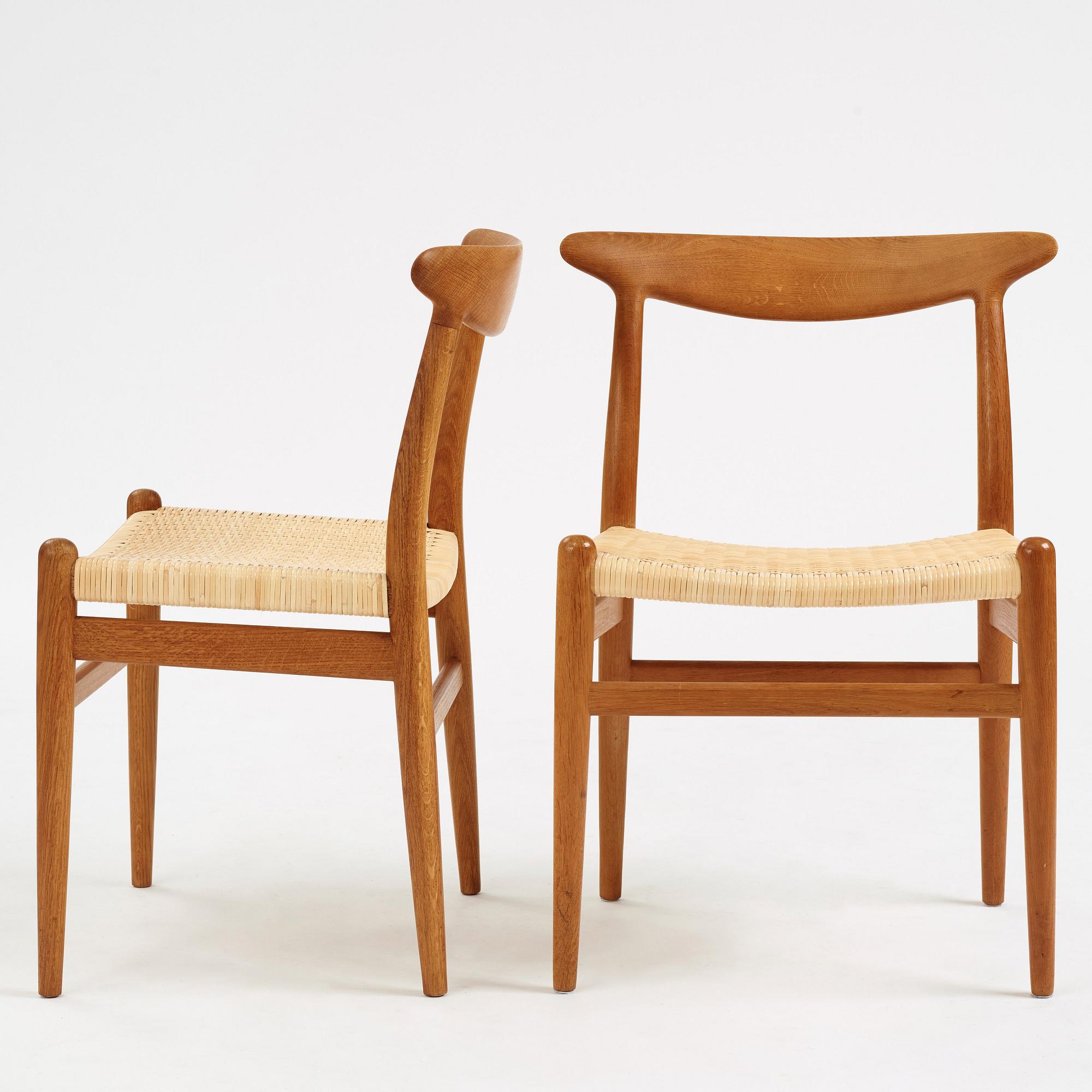 Hans J. Wegner, a set of 6 "W2" chairs, for C.M. Madsens Fabriker, Denmark 1950's.