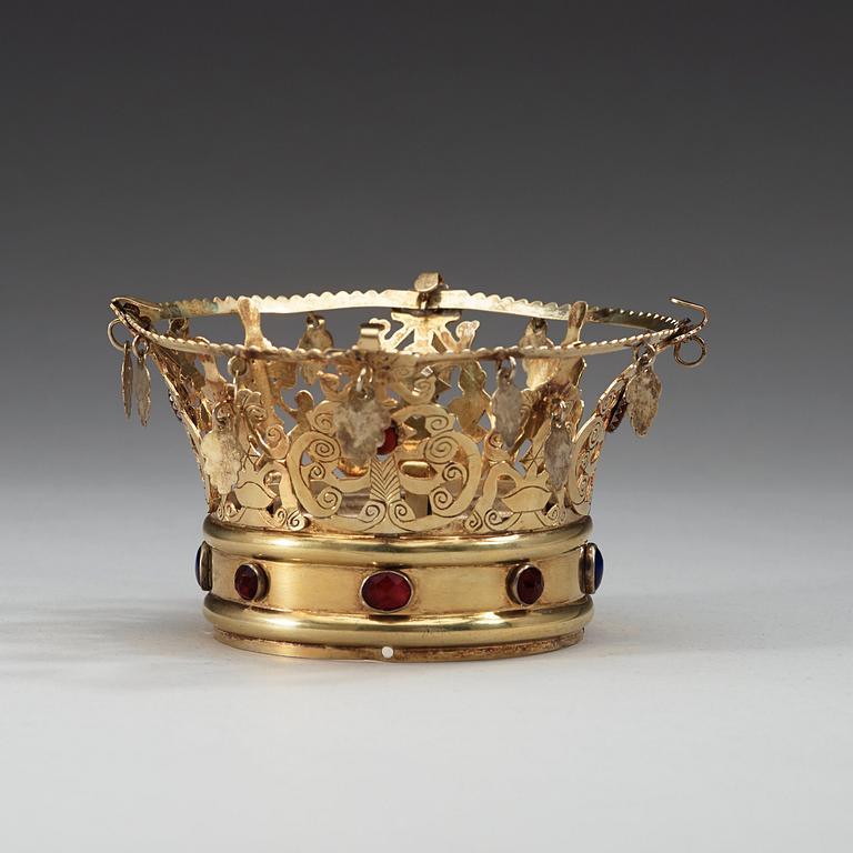 A Swedish mid 19th century silver-gilt wedding-crown, marked Anders Gottlieb Herkepeus, Norrtälje 1851.