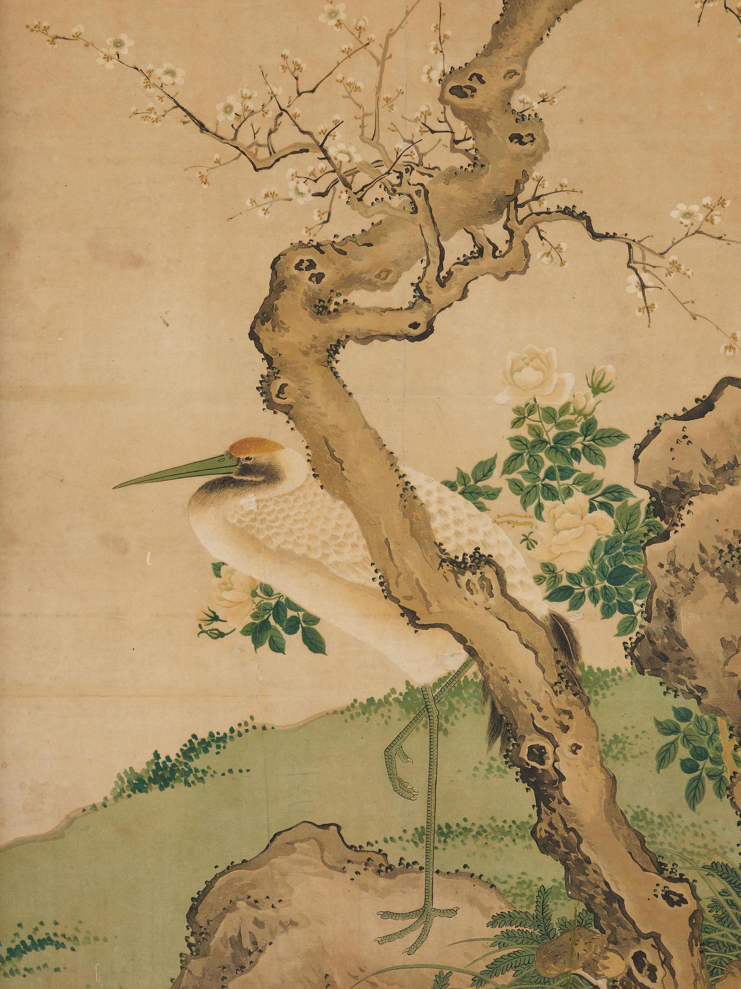 Shen Quan, after, 'Crane, magpies and a blossoming cherry tree'.