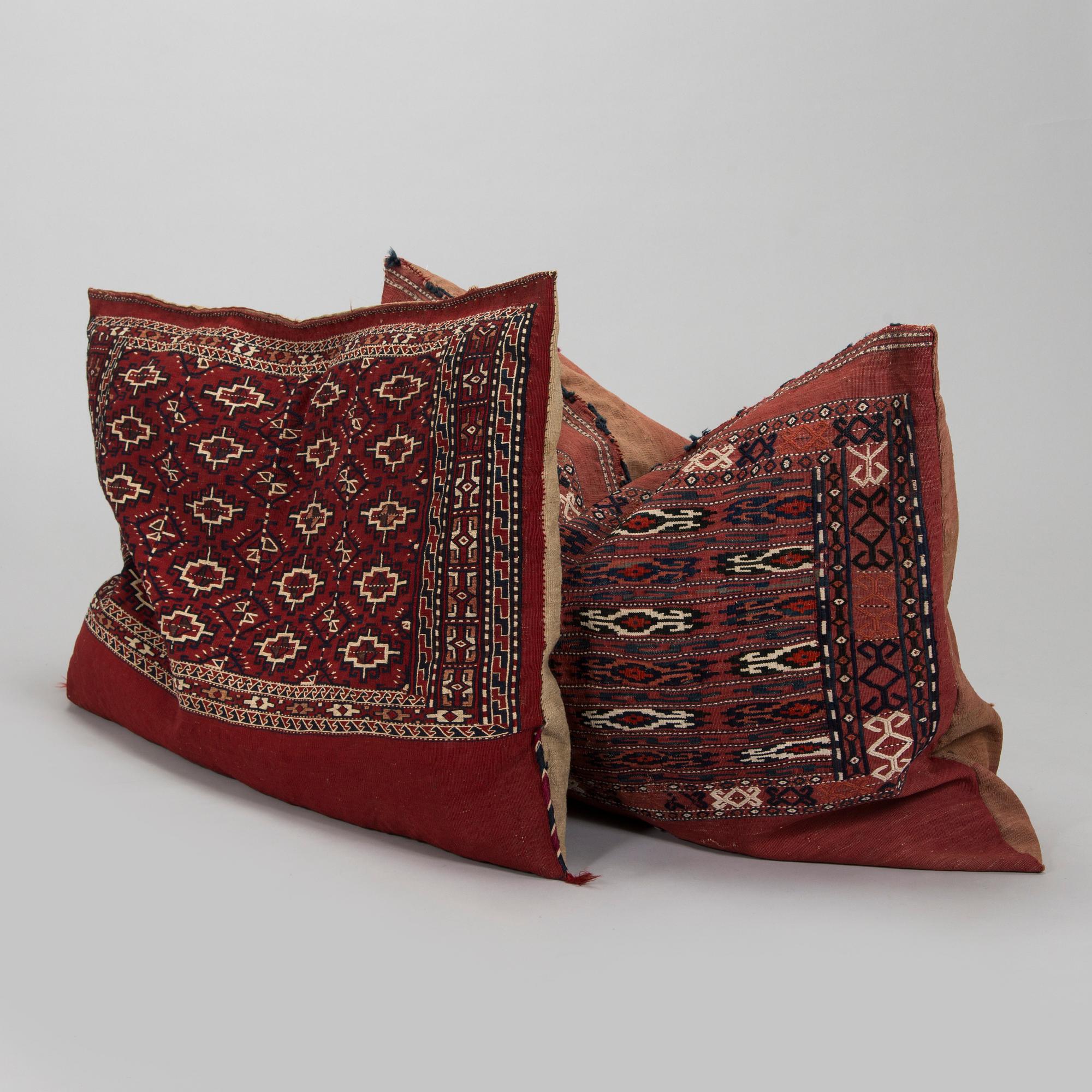 Two presumably antique Turkmenistan Yomud cushions/bag fronts.