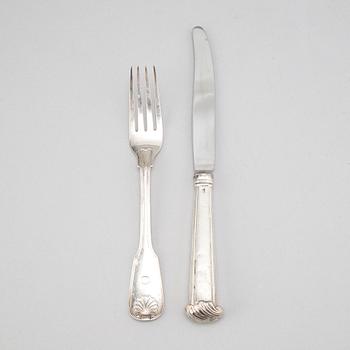 6+6 silver cutlery, some with mark of Gustaf Möllenborg, Stockholm 1866.
