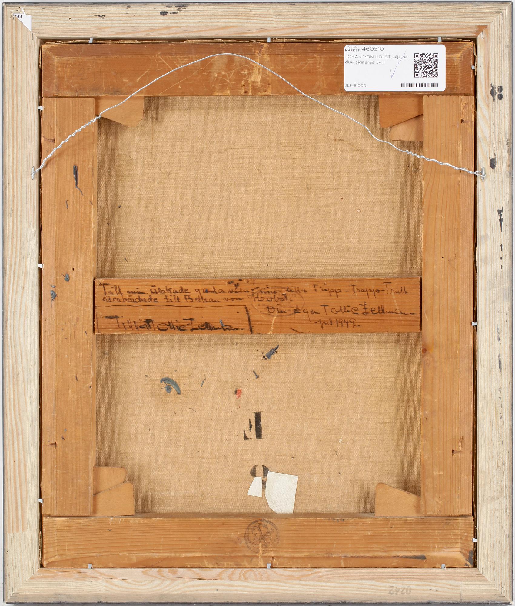 JOHAN VON HOLST, olja på duk, signerad JvH.