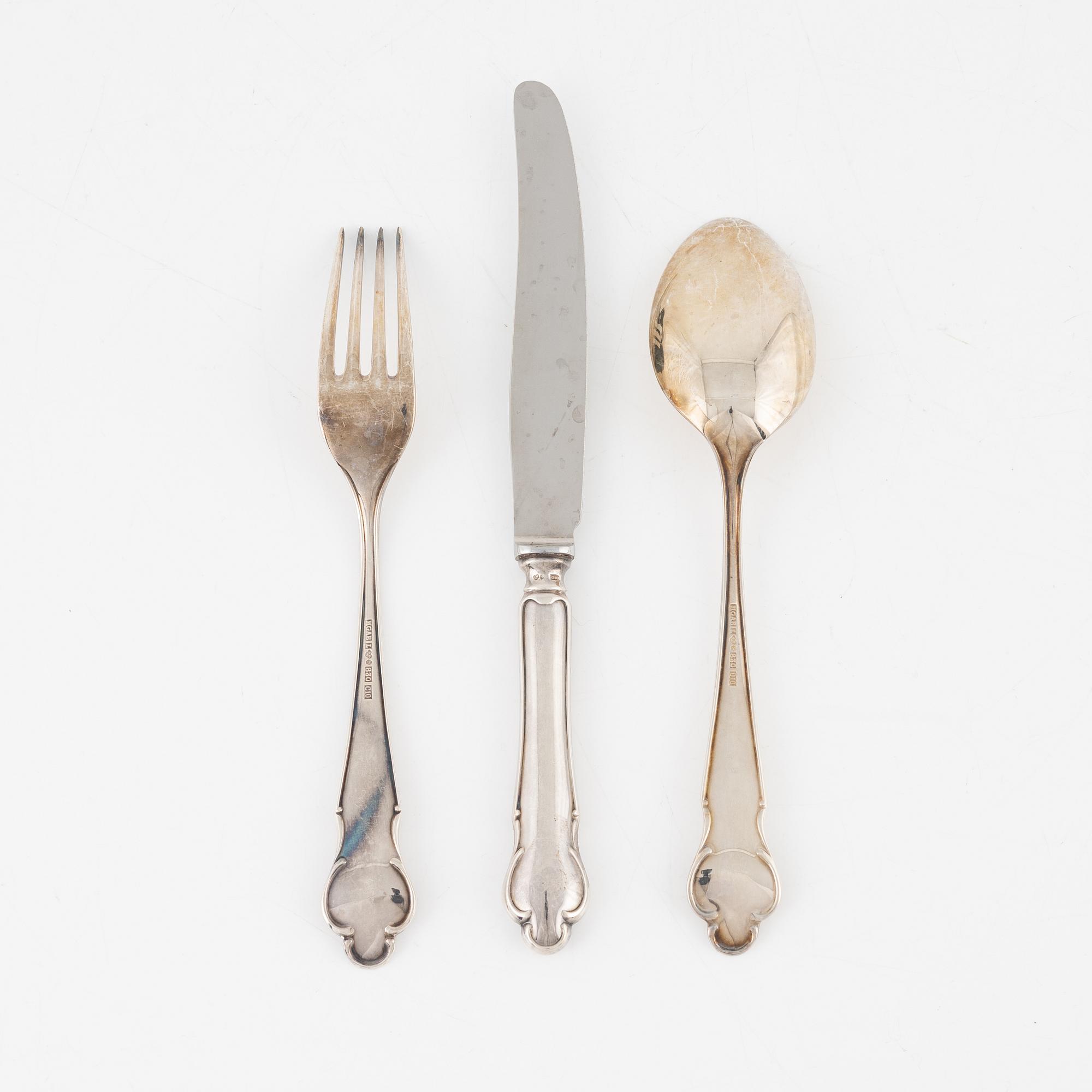 Besticksuppsättning, silver, modell "Disa", 36 delar, MGAB, Uppsala 1977-1979.