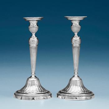 A pair of Swedish 18th century silver candlesticks, marks of Johan Fredrik Wildt, Stockholm 1796.