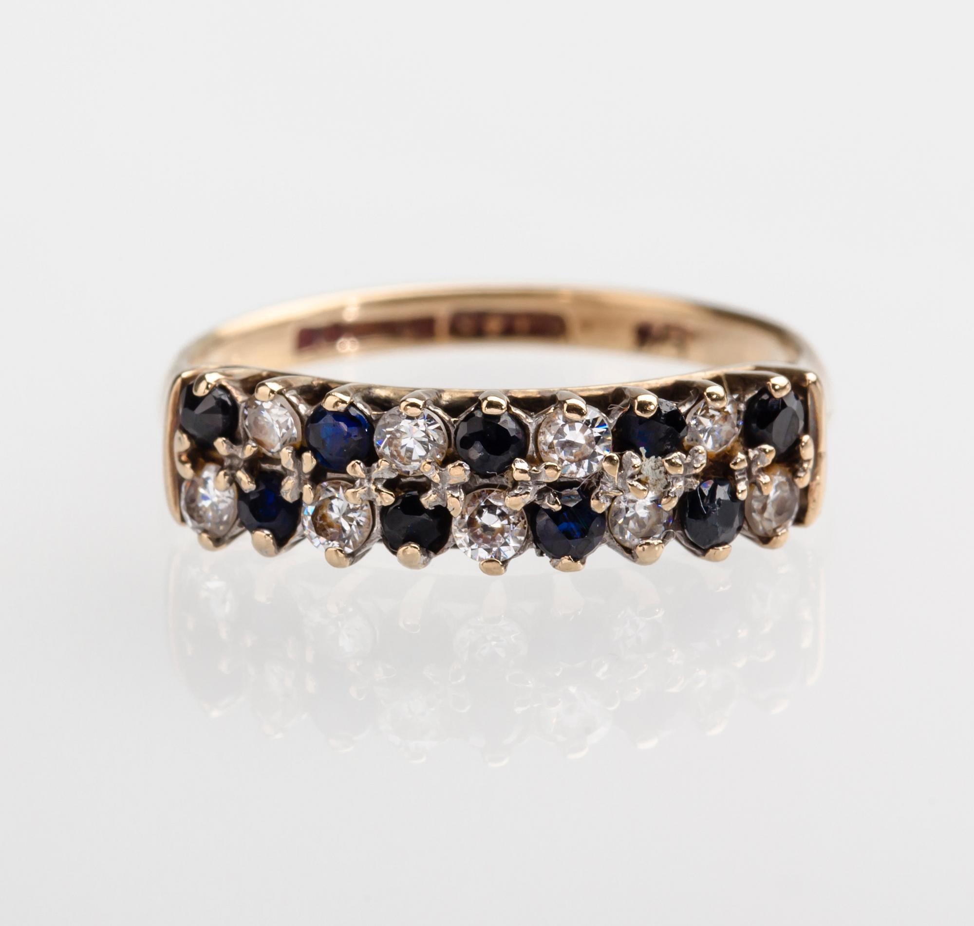 RING, 18 k guld med safirer briljantslipade diamanter ca 0.25 ct. Brittiska stämplar. Vikt ca 2 g.