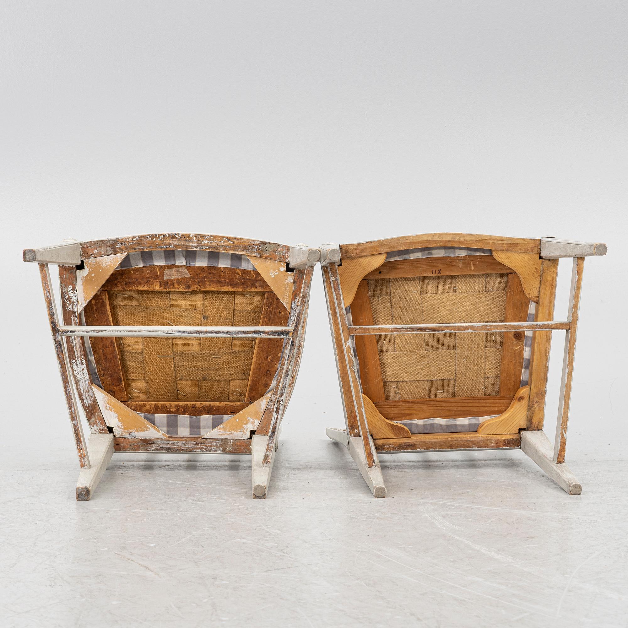 Three late Gustavian chairs, circa 1800. And one chair, late Gustavian style, 20th century.
