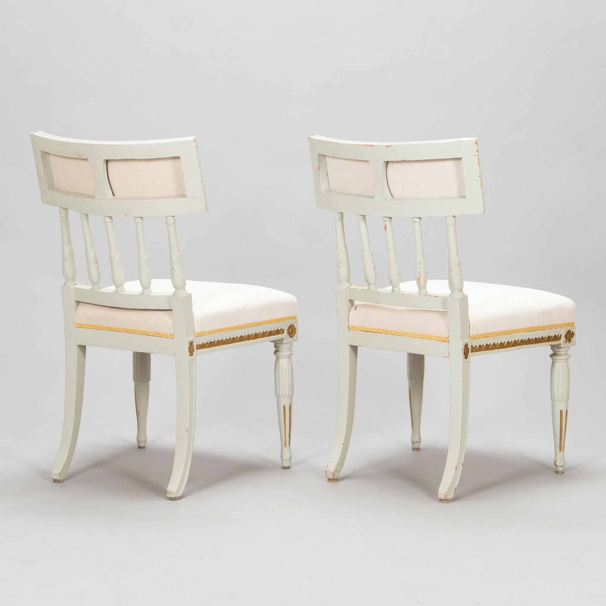 Four late Gustavian Stockholm chairs one signed EÖM  Erik Öhrmark turn of 18th/19th Century.