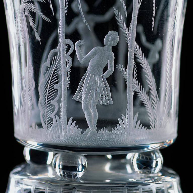 Edward Hald, pokal med lock, "Negerhyddan", Orrefors 1922.