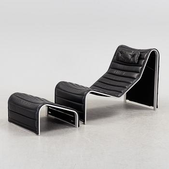 ERIC SIGFRID PERSSON, a leather upholstered lounge chair and foot stool from Möbelkultur AB.