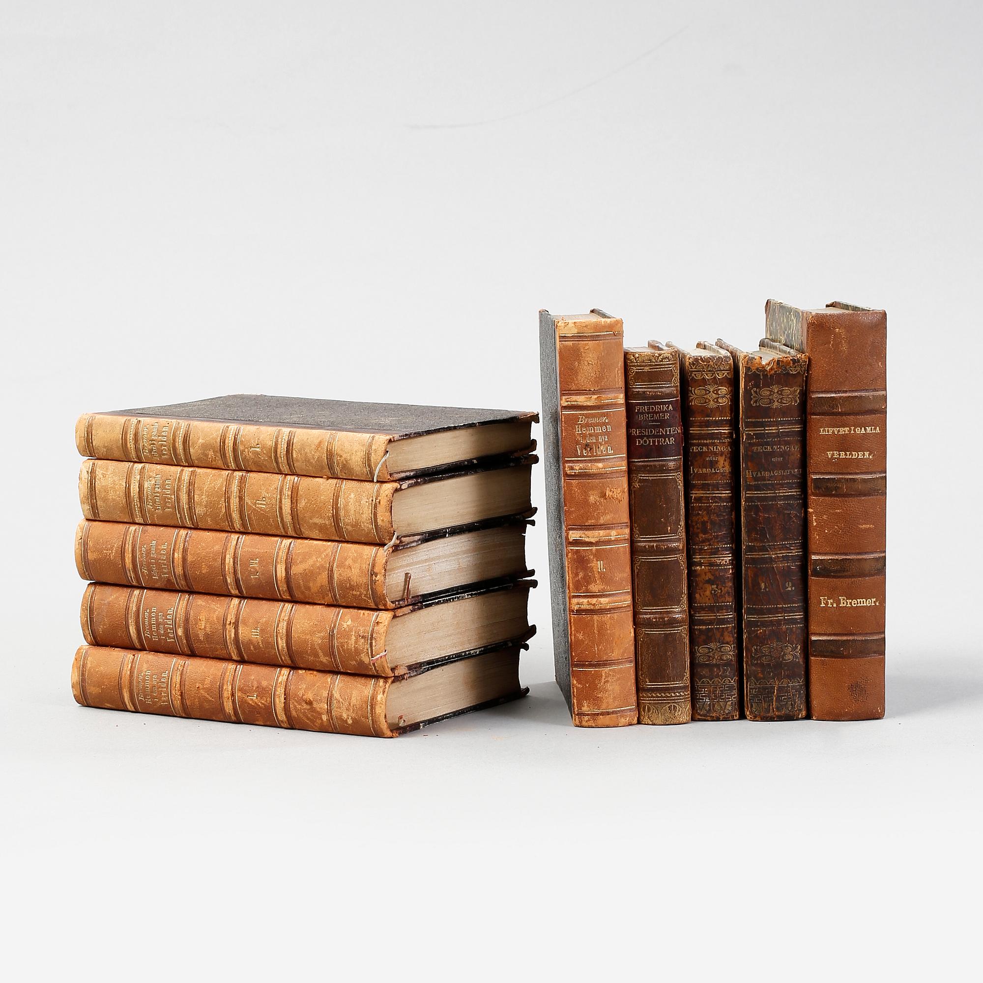 FREDRIKA BREMER, 10 vol, bla Hemmen i den nya verlden, 1-3, Stockholm 1853-1854.