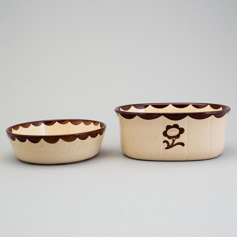 WILHELM KÅGE, servisdelar, 4 st, flintgods, "Pyro brun", Gustavsberg, i produktion 1929-55.