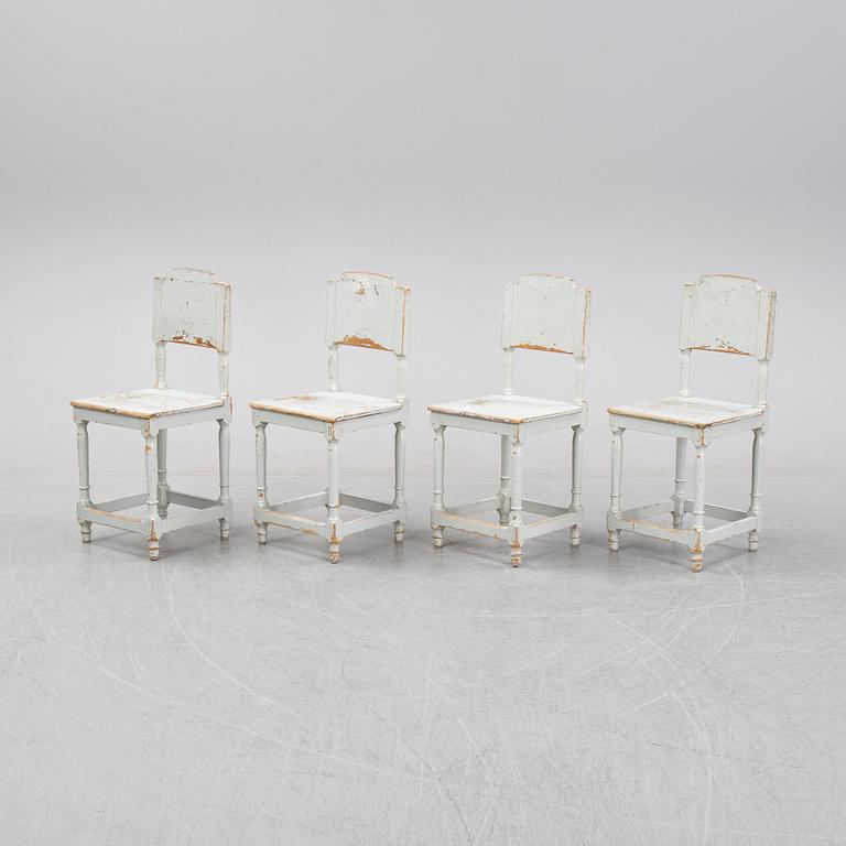 Four painte pine chairs, 19th Century.