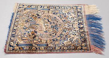 MATTO, a semi-antique silk Kashan possibly Motachem, ca 51-52,5 x 48.5-51 cm.