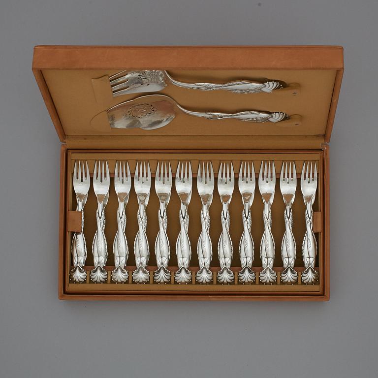 Georg Jensen, a 26 pcs set of 800/1000 silver flatware, Copenhagen 1919- ca 1927.