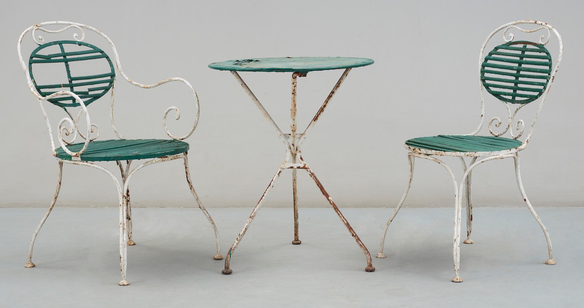 TRÄDGÅRDSMÖBLER, 7 delar, omkr 1900-talets mitt.