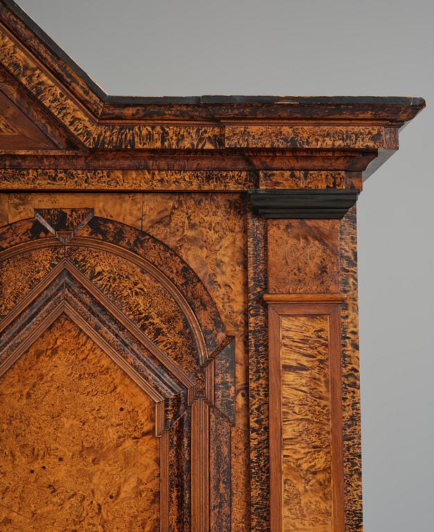 A Swedish late baroque burr-alder cabinet, first part 18th century.