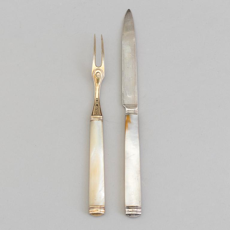 22 pieces silver and mother of pearl 1780s cuttlery, Stockholm and Paris.