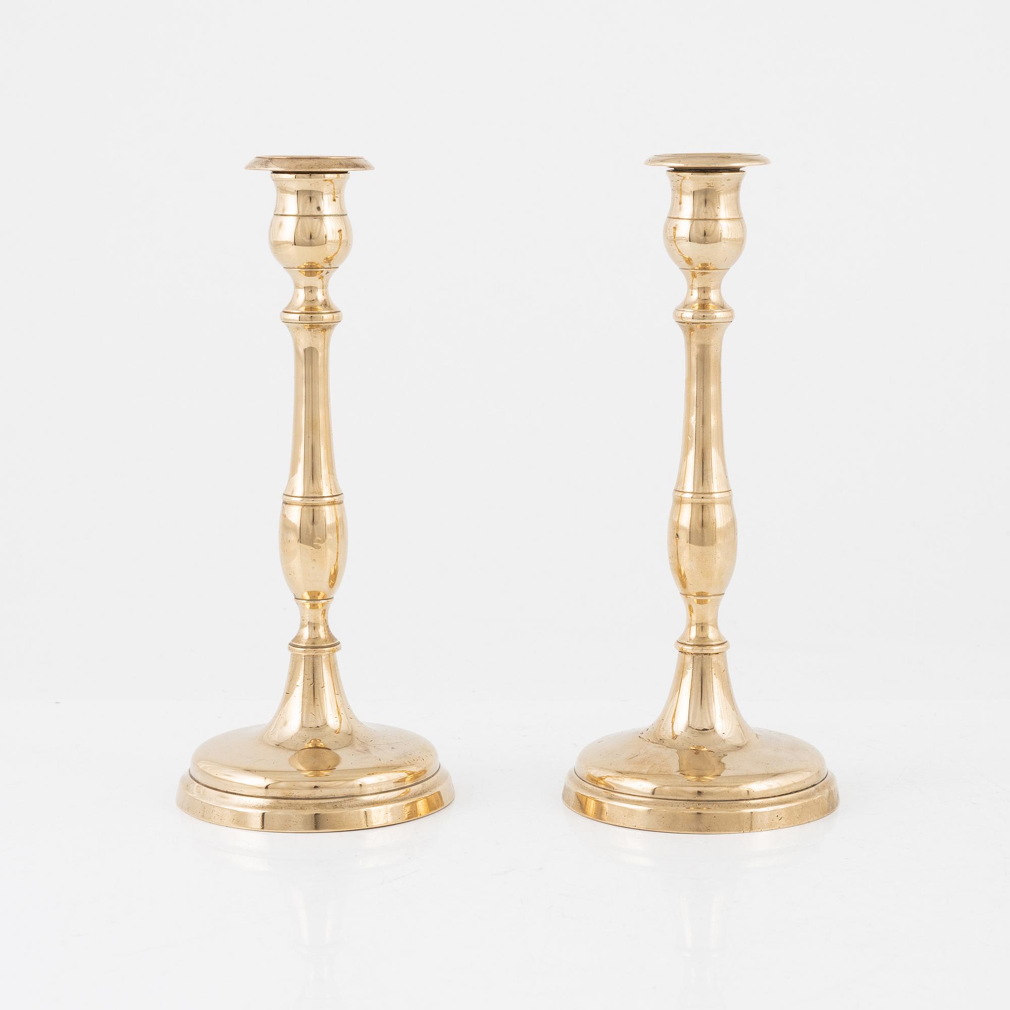 Skultuna Messingsbruk, candlesticks, brass, a pair, "N 62", second half of the 19th century.