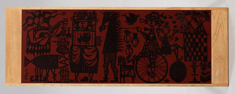 A Stig Lindberg & David Rosén enamel top oak table, Gustavsberg & Nordiska Kompaniet, Triva series, 1959.