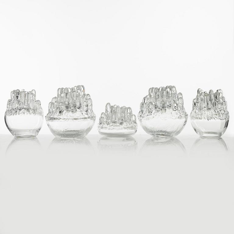 Göran Wärff, five glass sculptures/candle holders, 'Polar', Kosta.