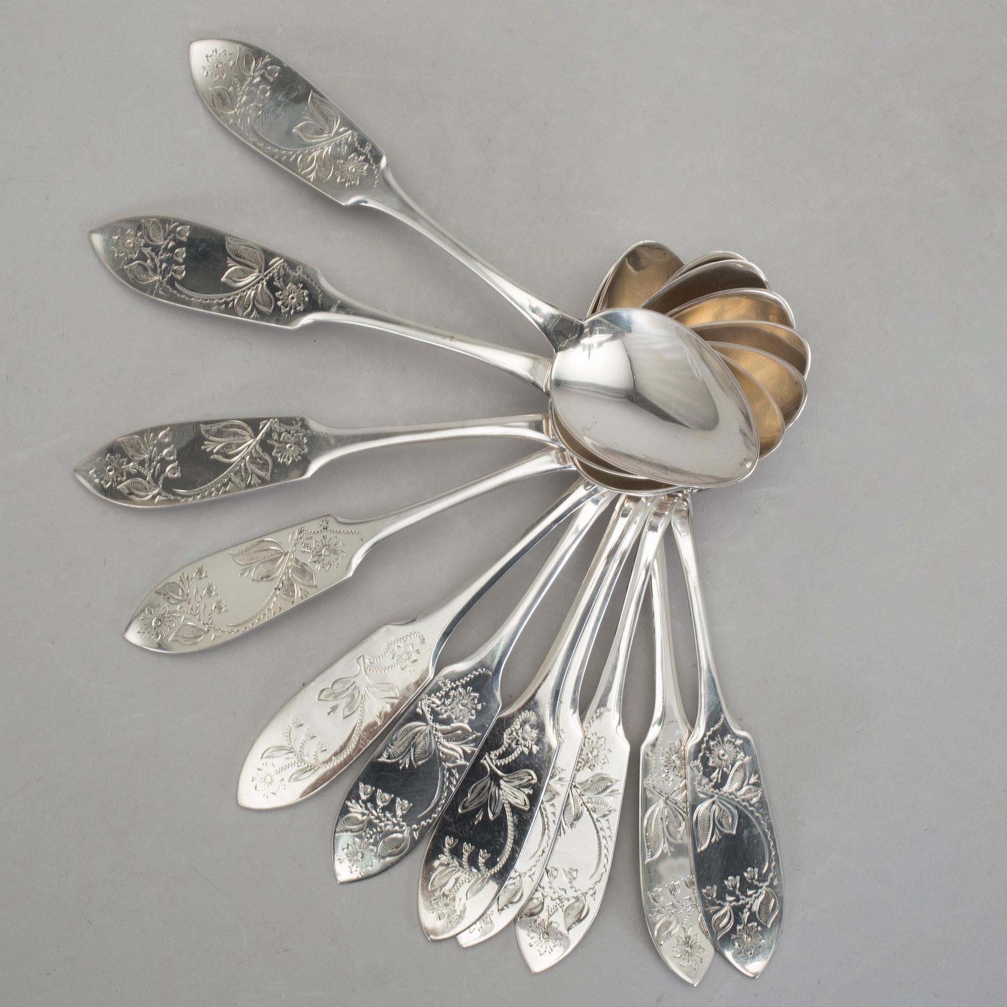 BESTICKUPPSÄTTNING, 25 delar, silver, "Tornedal", C. O. Persson, Haparanda. 1900-talets mitt. Tot vikt 770 g.