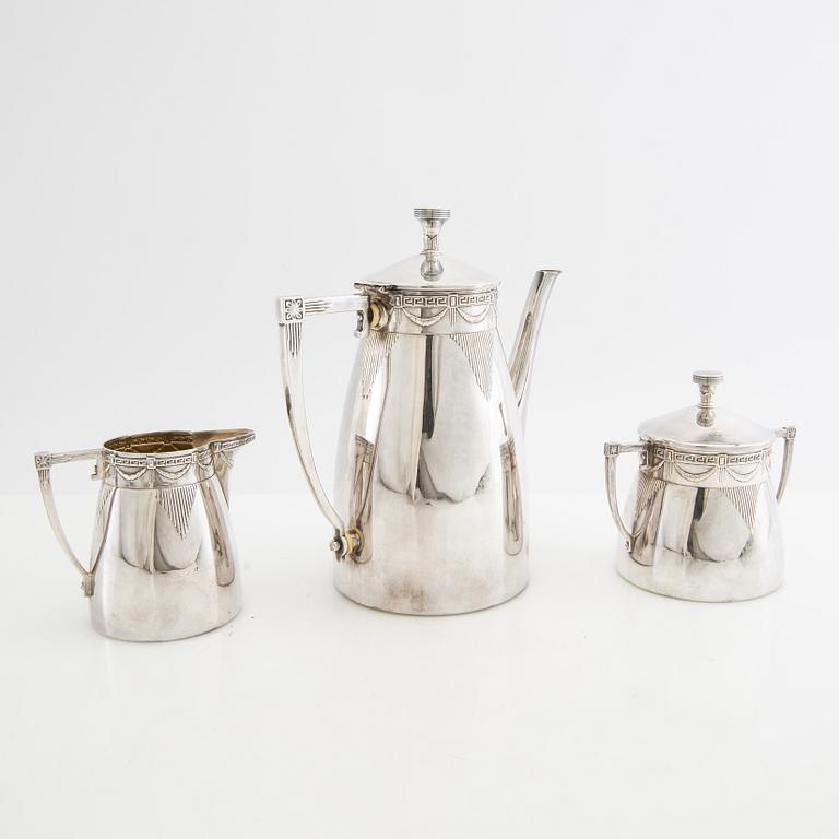 Coffee service, three pieces, silver plate, 20th century.