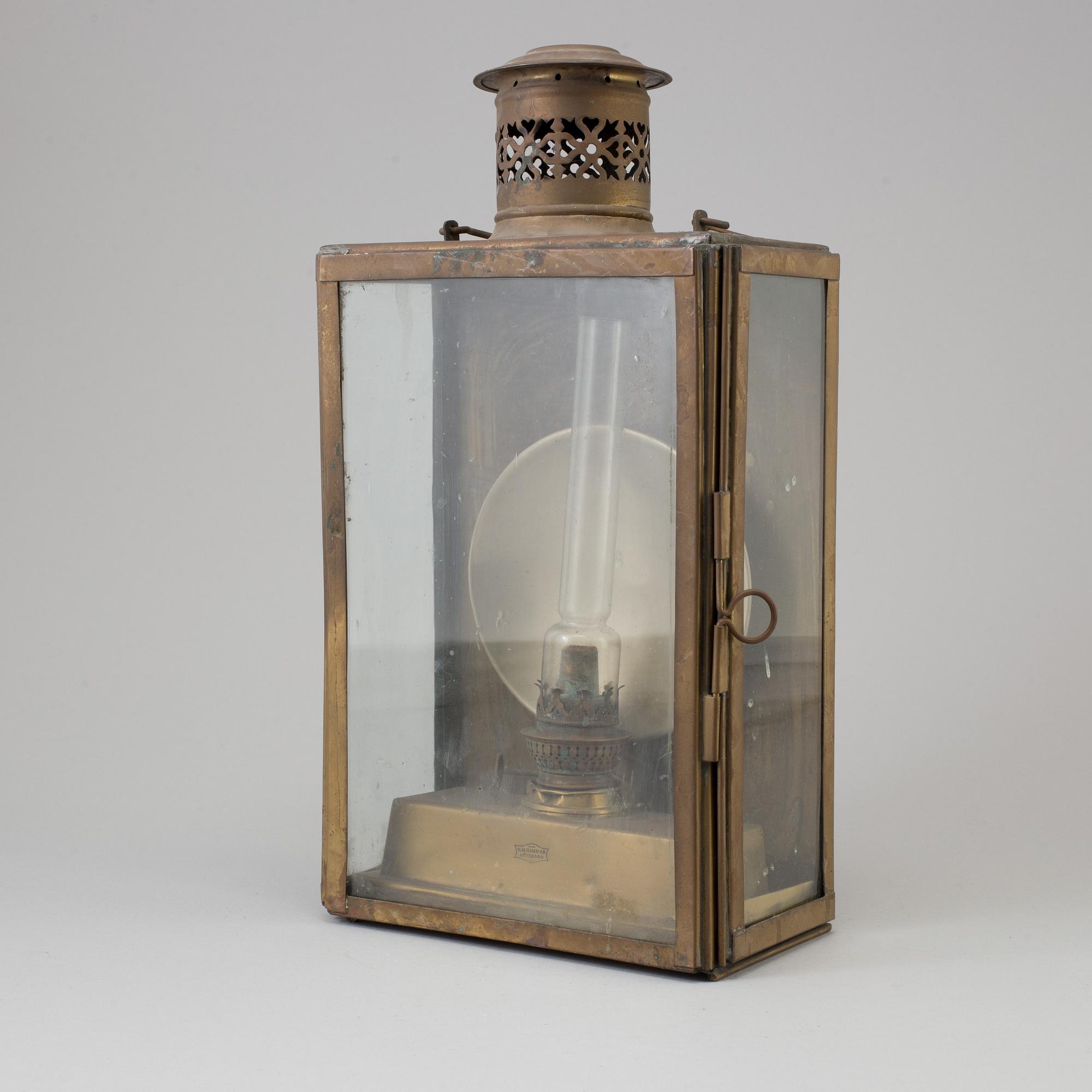 A 19TH CENTURY BRASS LANTERN, marked C M Hammar, Göteborg.