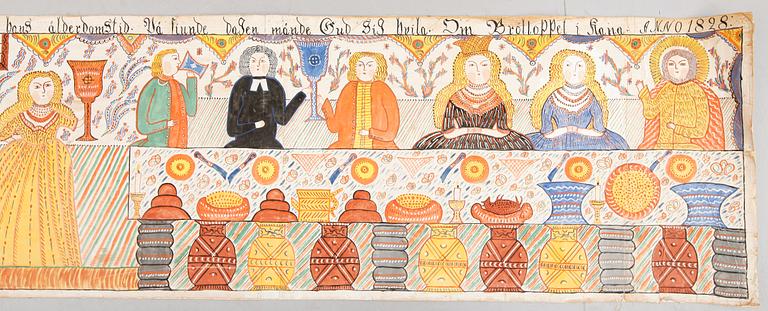 BONADSMÅLNING, papper klistrat på duk, märkt Anno 1828.