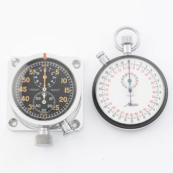 Two rally stopwatches, L. Sundstedt, Stockholm and Minerva, provenance from the Swedish Rally to the Midnight Sun.