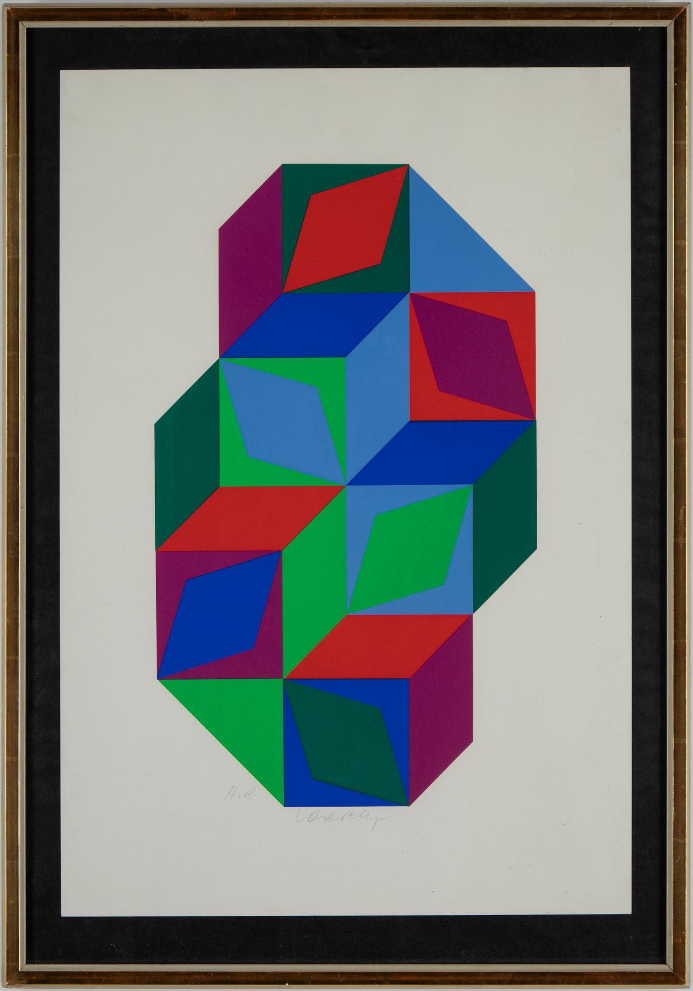 VICTOR VASARELY, silkscreen in colours, signed HC.