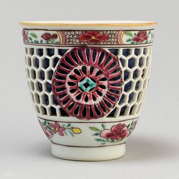 A famille rose and powder blue "devils work" cup, Qing dynasty, Qianlong (1736-95).