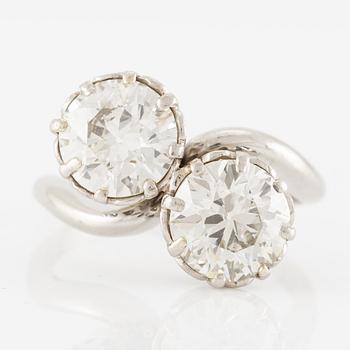 A W.A. Bolin ring in platinum set with two old-cut diamonds.