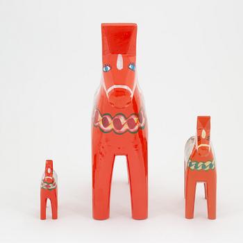 Three Swedish Dala Horses, second half of the 20th century.