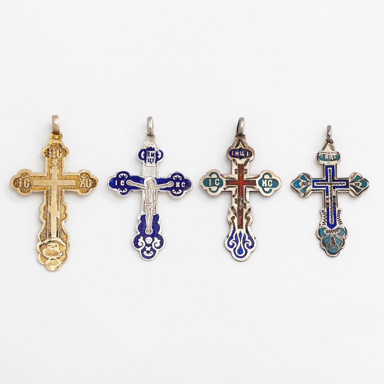 Pendants / crosses, 4 pcs, silver, enamel, Russia.