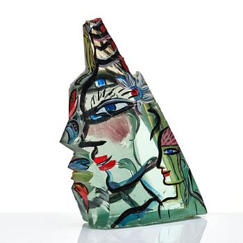 Ulrica Hydman-Vallien, a unique painted glass sculpture, Kosta Boda, Sweden 1992.