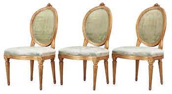613. Three Gustavian 18th Century chairs, attributed to J. Lindgren.