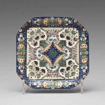 A Fabergé silver-gilt and enameled coaster/tray, mark of Feodor Rückert, Moscow 1908-1917. Scratched inventory no 36218.