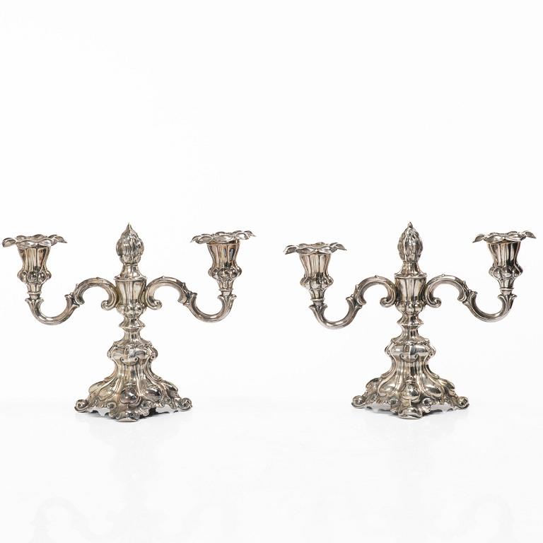A pair of Baroque style silver candelabras, C.G.Hallberg, Stockholm, Sweden, 1945.