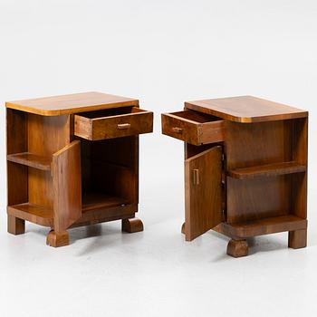 Bedside tables, a pair, in the Art Deco style, mid-20th century.