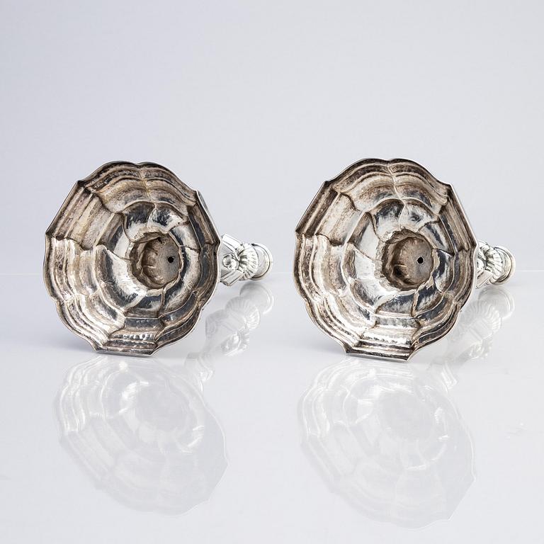 A pair of Swedish silver candlesticks, marks of Lorenz Swan, Nyköping 1759.
