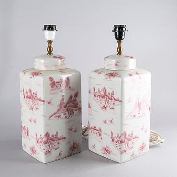 BORDSLAMPOR, 1 par, G & C Denmark, porslin, 1900-talets slut.