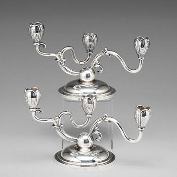 139. A pair of W.A. Bolin silver candelabra for three lights, Stockholm 1955.